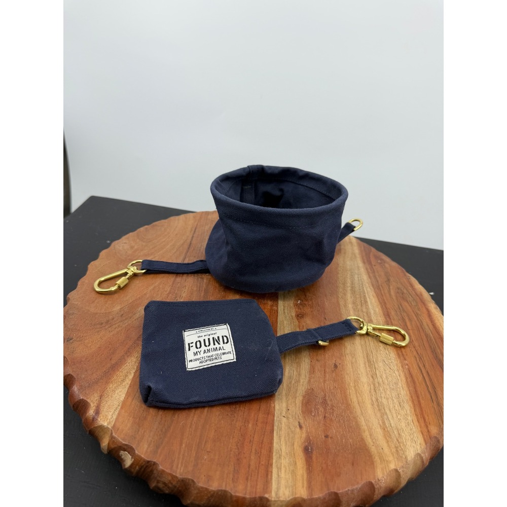 Found My Animal Canvas Travel Bowl & Bag Dispenser Pet Navy Blue OS Brass Clip